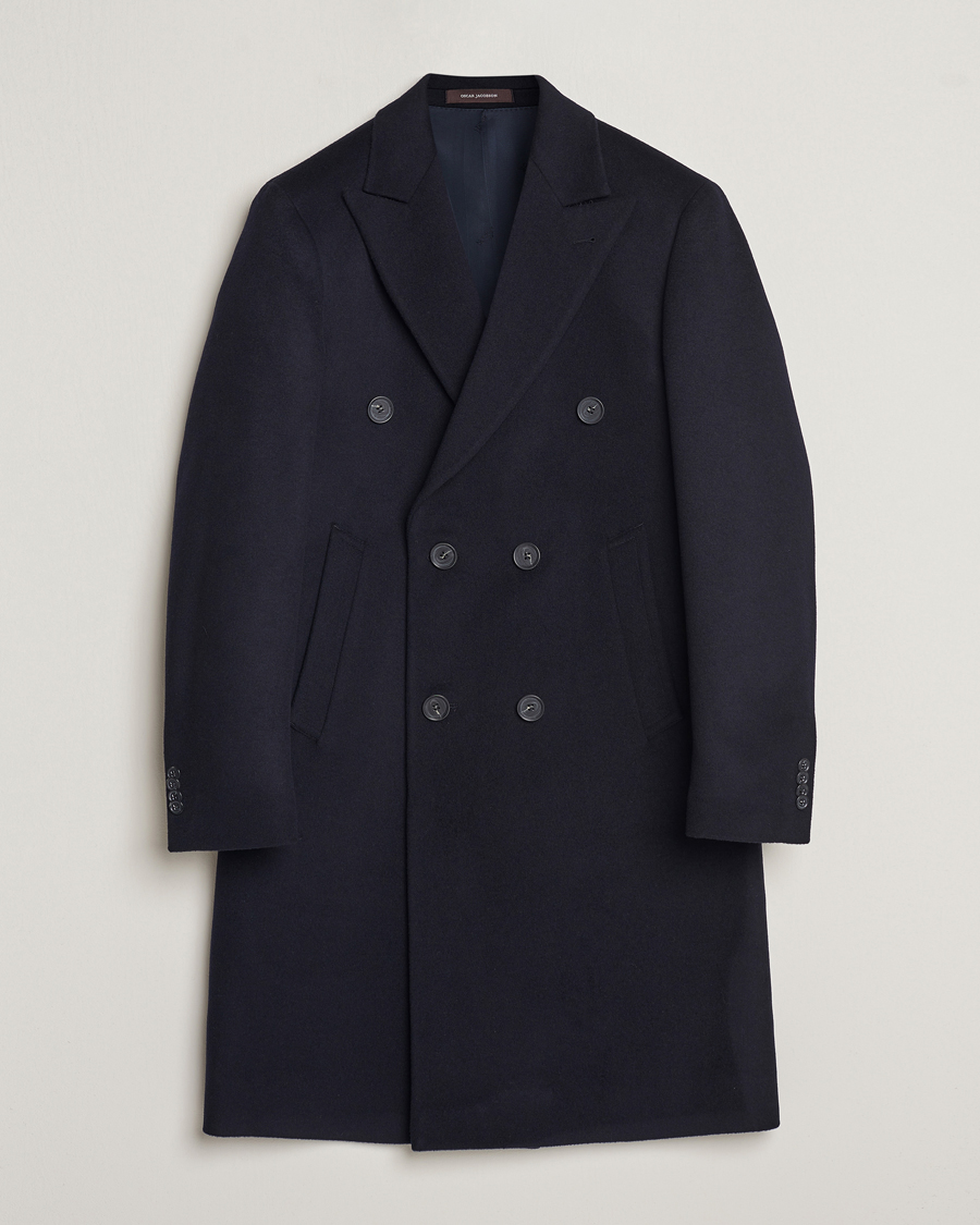 Uomini | Giacche | Oscar Jacobson | Slater Wool/Cashmere Double Breasted Coat Navy