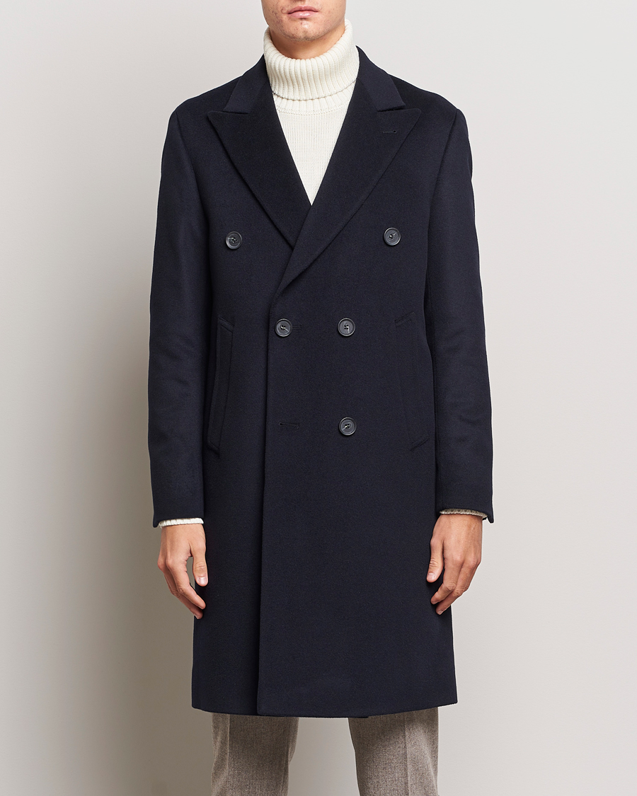 Uomini | Giacche | Oscar Jacobson | Slater Wool/Cashmere Double Breasted Coat Navy