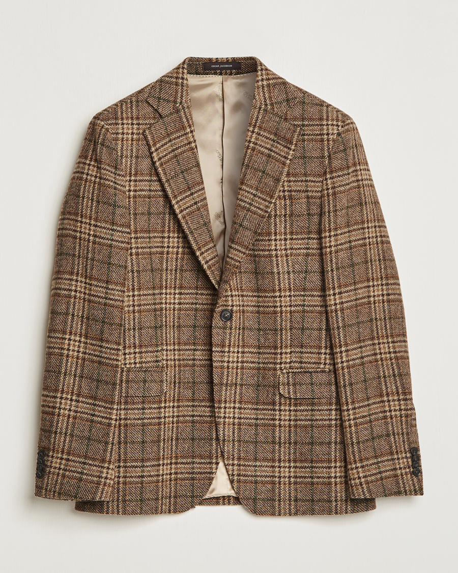 Uomini | Blazers | Oscar Jacobson | Fogerty Soft Checked Wool Blazer Brown