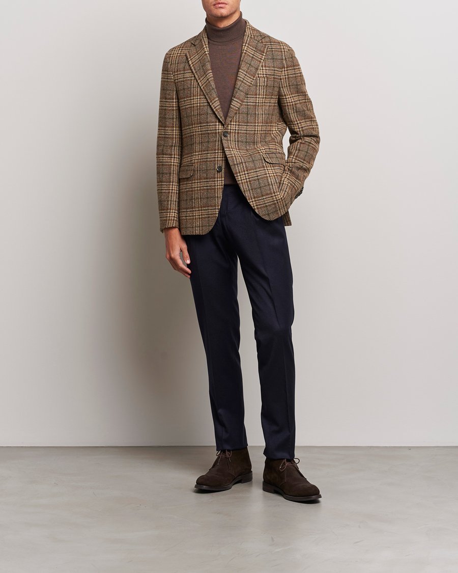 Uomini | Blazers | Oscar Jacobson | Fogerty Soft Checked Wool Blazer Brown