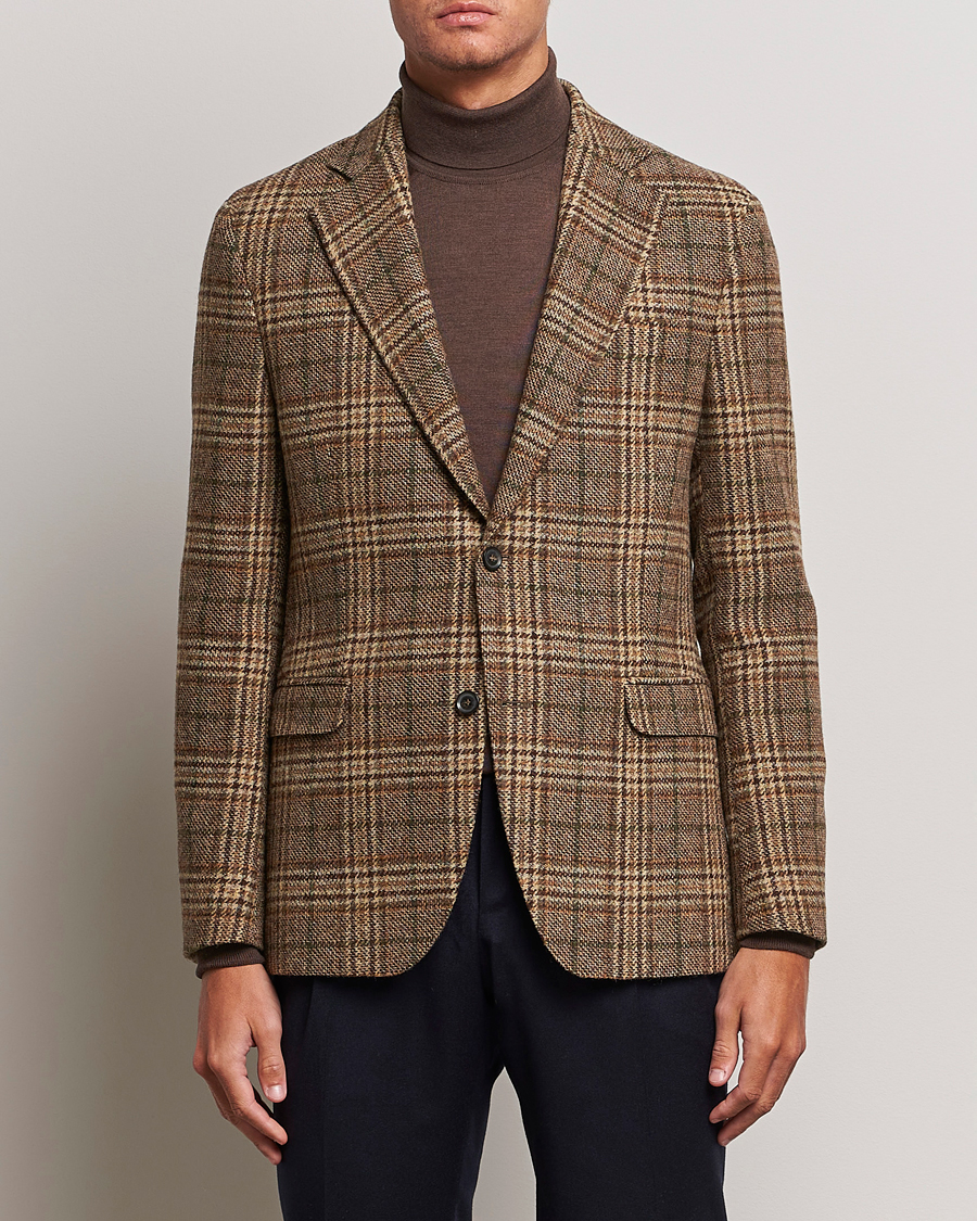 Uomini | Blazers | Oscar Jacobson | Fogerty Soft Checked Wool Blazer Brown