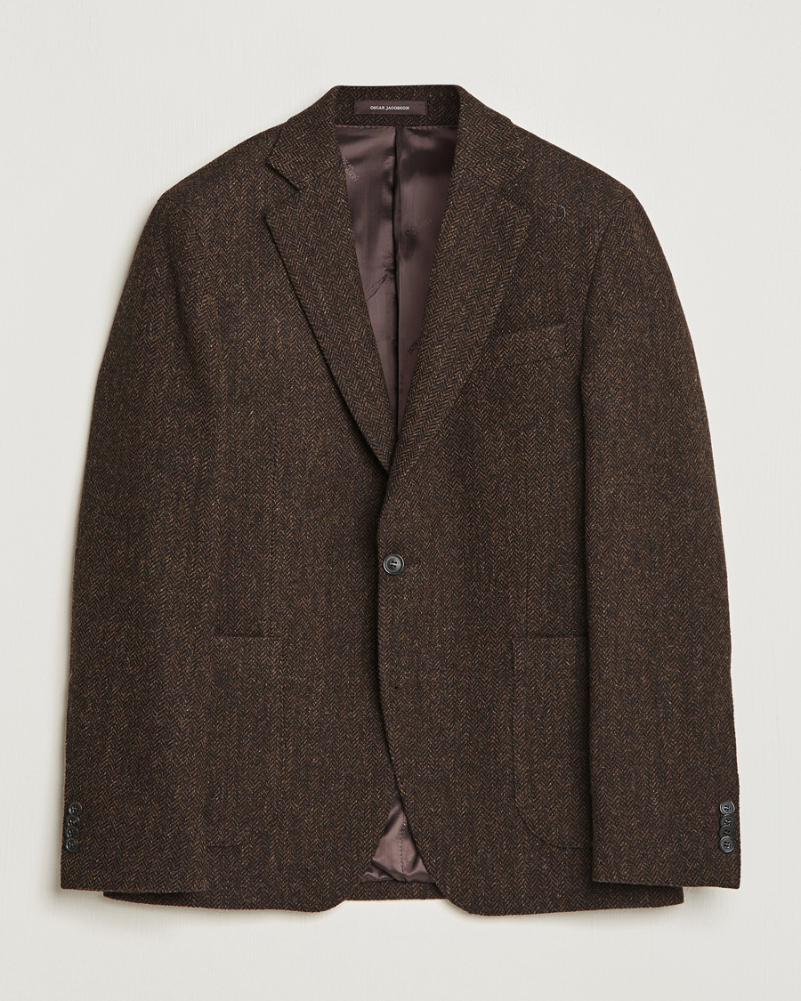 Uomini | Blazers | Oscar Jacobson | Fogerty Moon Herringbone Tweed Blazer Brown