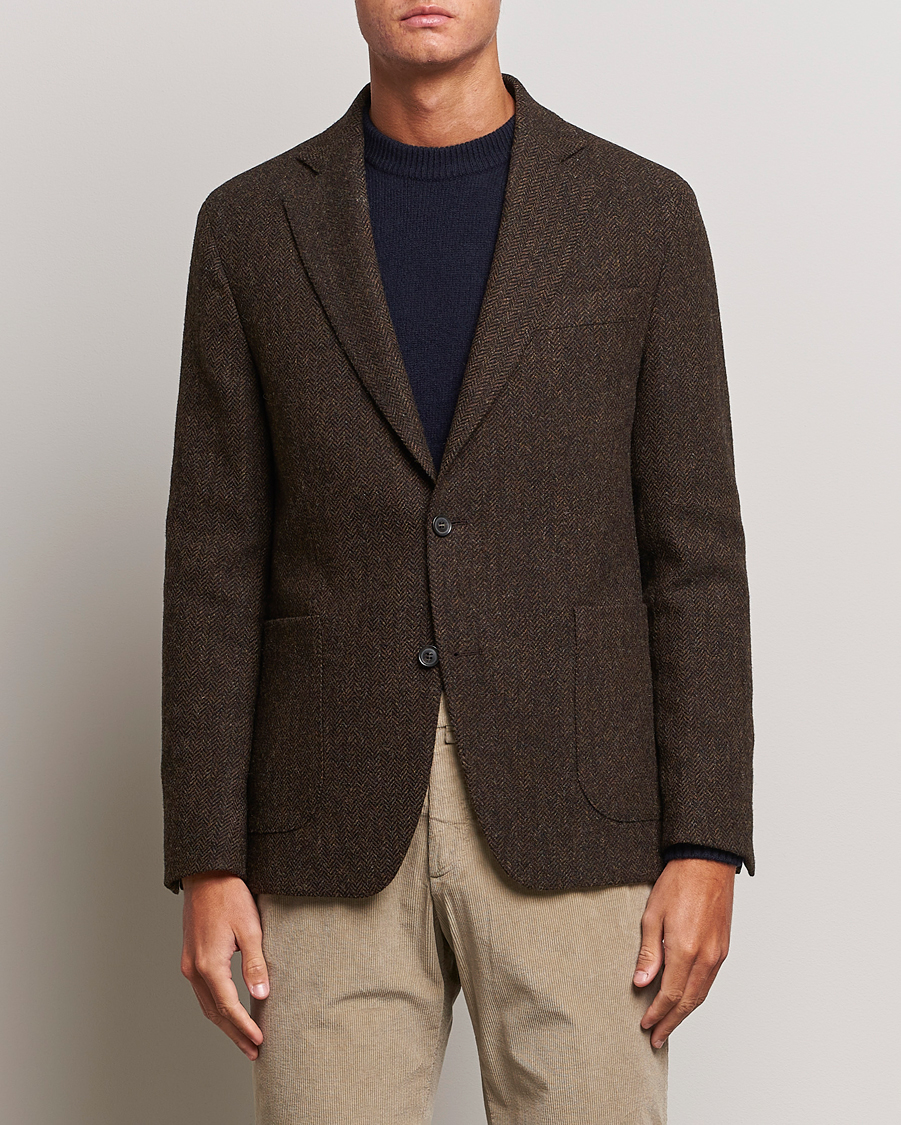 Uomini | Blazers | Oscar Jacobson | Fogerty Moon Herringbone Tweed Blazer Brown