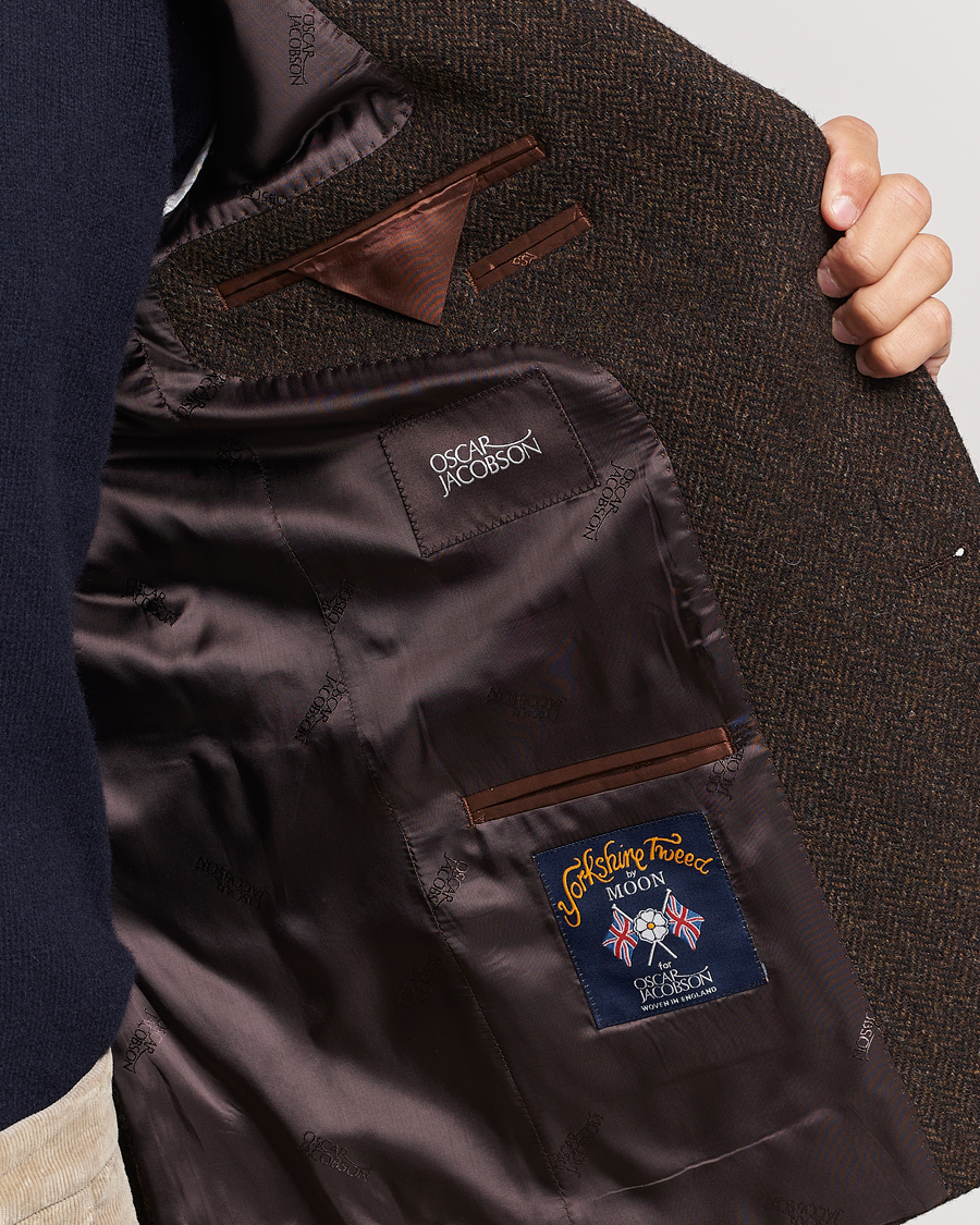 Uomini | Blazers | Oscar Jacobson | Fogerty Moon Herringbone Tweed Blazer Brown
