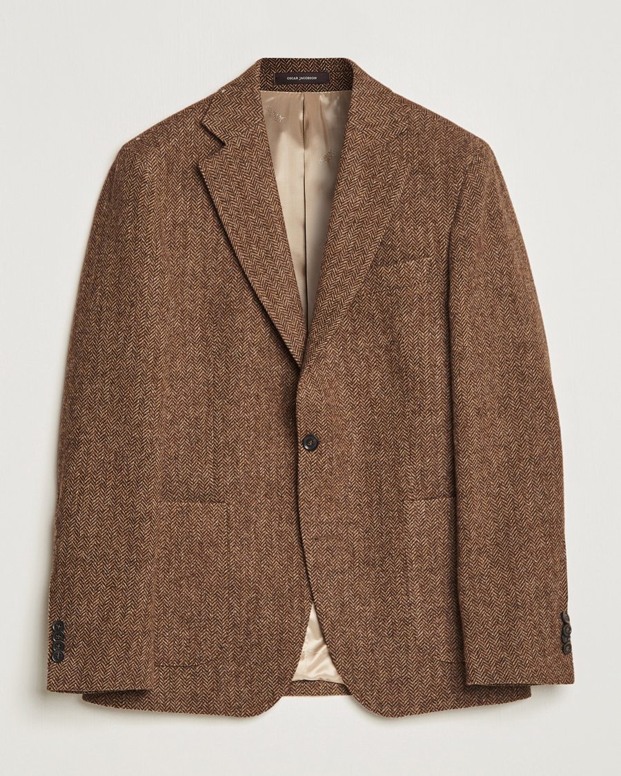 Uomini | Blazers | Oscar Jacobson | Fogerty Moon Herringbone Tweed Blazer Beige