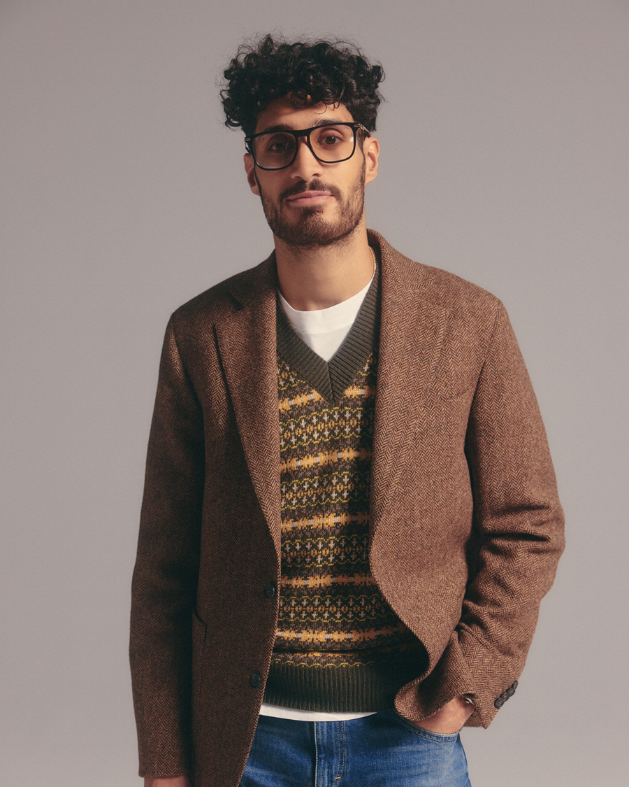 Uomini | Blazers | Oscar Jacobson | Fogerty Moon Herringbone Tweed Blazer Beige