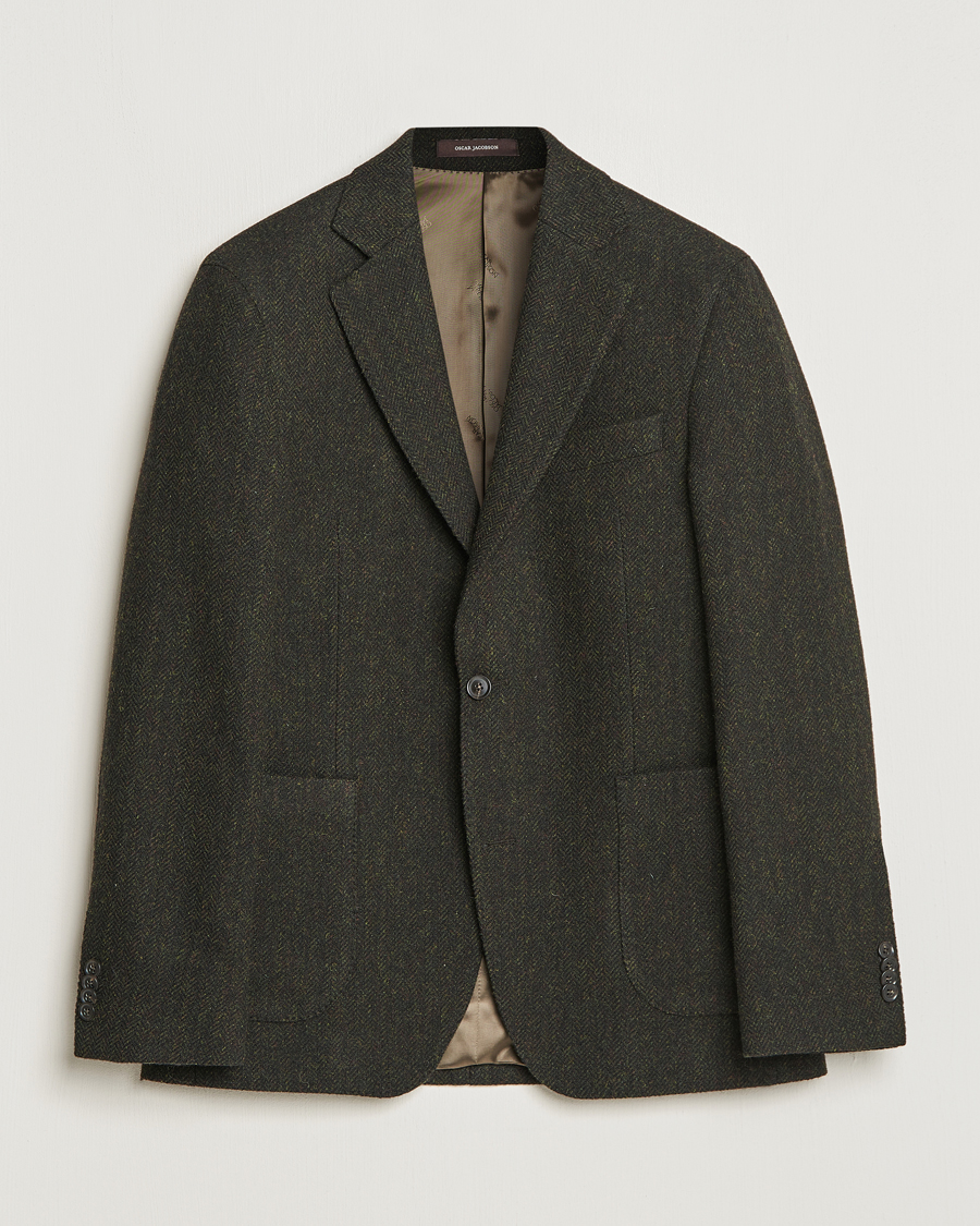 Uomini | Blazers | Oscar Jacobson | Fogerty Moon Herringbone Tweed Blazer Green