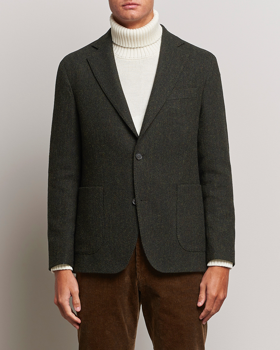 Uomini | Blazers | Oscar Jacobson | Fogerty Moon Herringbone Tweed Blazer Green