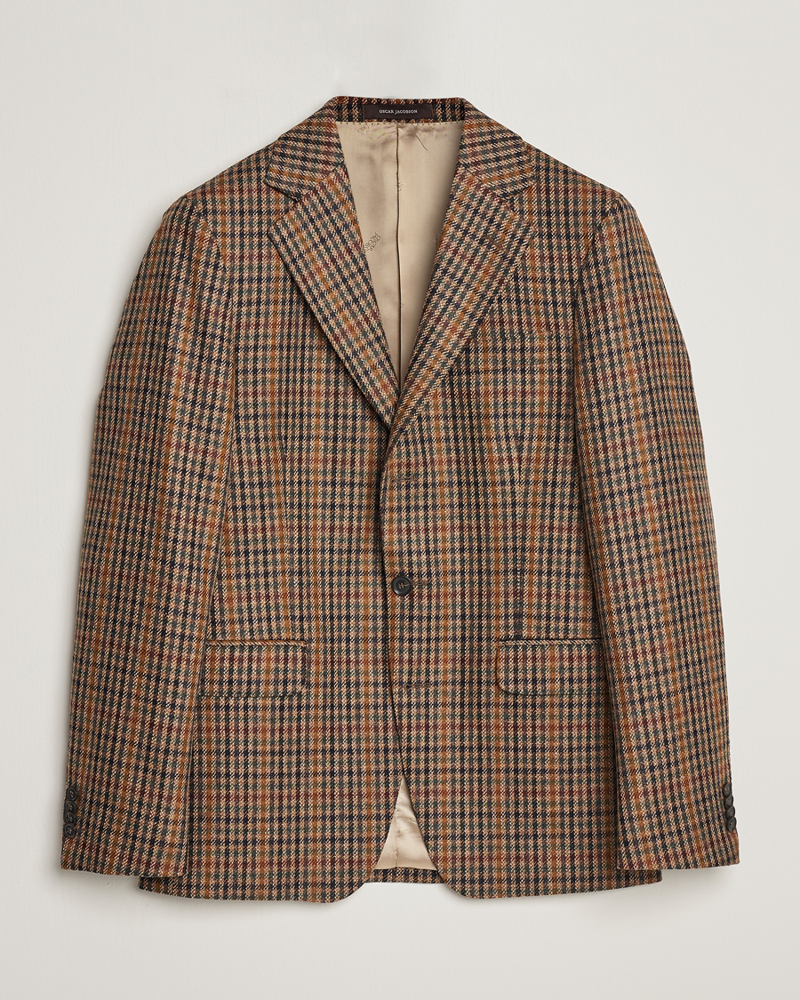 Uomini | Blazers | Oscar Jacobson | Eizer Houndstooth Wool/Cashmere Blazer Brown