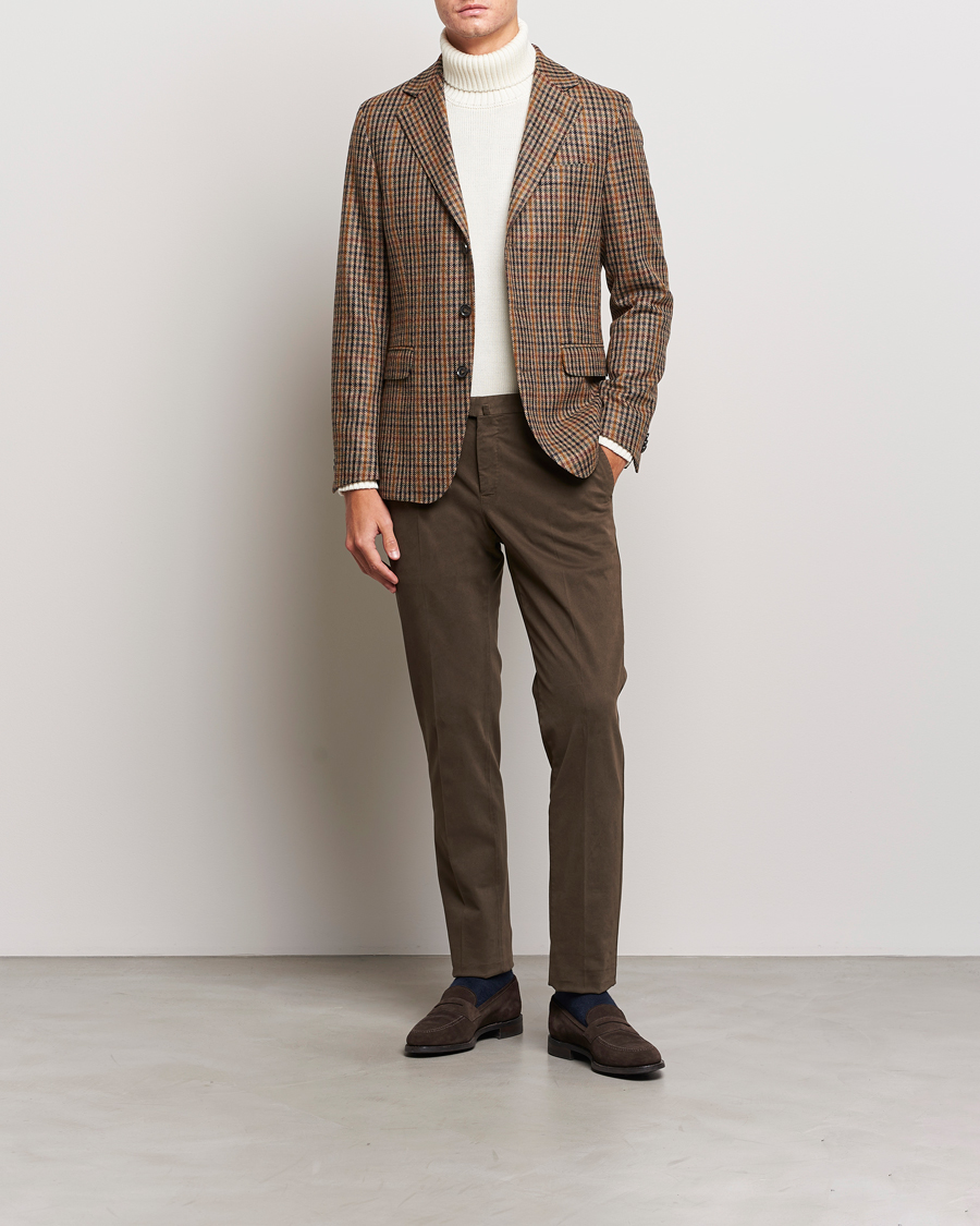 Uomini | Blazers | Oscar Jacobson | Eizer Houndstooth Wool/Cashmere Blazer Brown