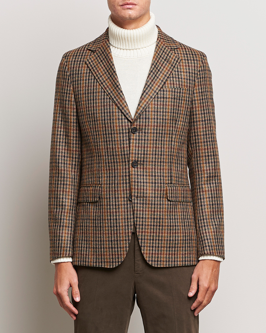 Uomini | Blazers | Oscar Jacobson | Eizer Houndstooth Wool/Cashmere Blazer Brown