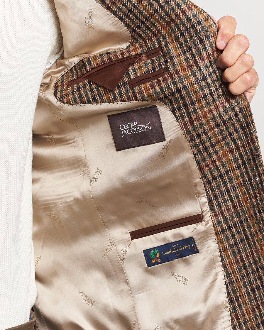 Uomini | Blazers | Oscar Jacobson | Eizer Houndstooth Wool/Cashmere Blazer Brown