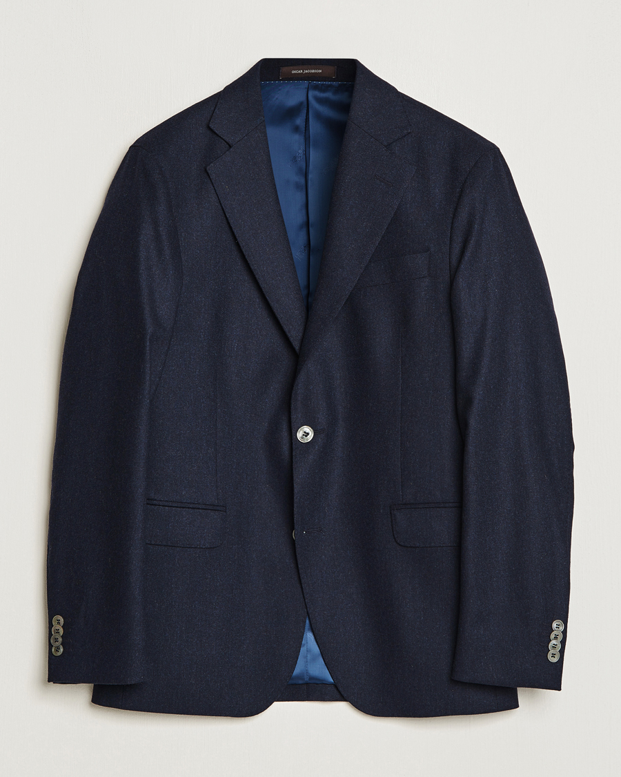 Uomini | Blazers | Oscar Jacobson | Ego Wool Flannel Blazer Navy Melange