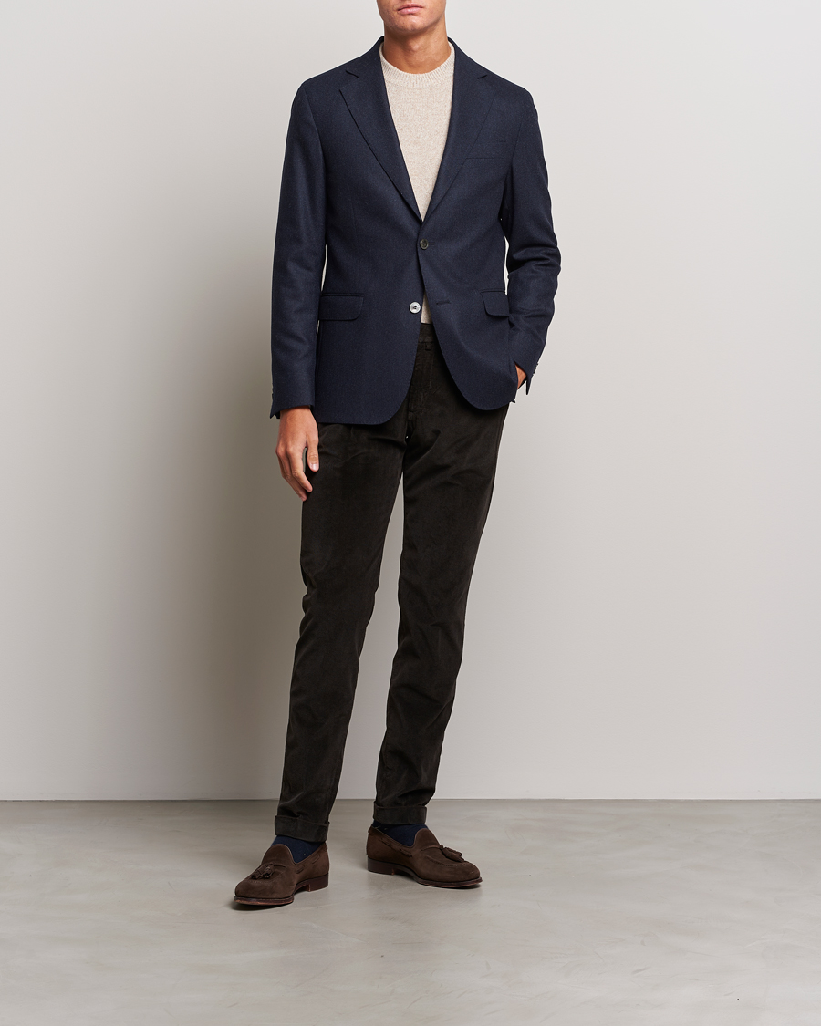 Uomini | Blazers | Oscar Jacobson | Ego Wool Flannel Blazer Navy Melange