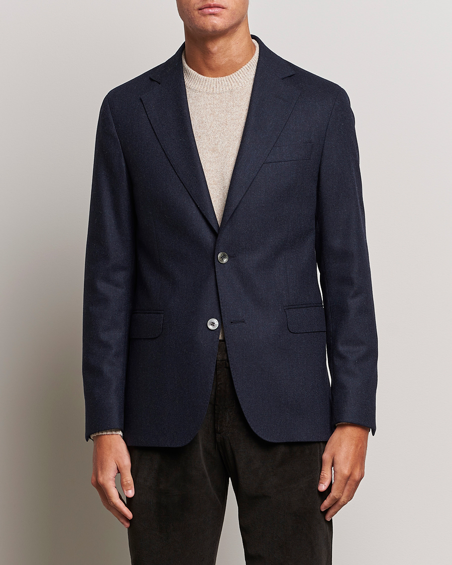 Uomini | Blazers | Oscar Jacobson | Ego Wool Flannel Blazer Navy Melange