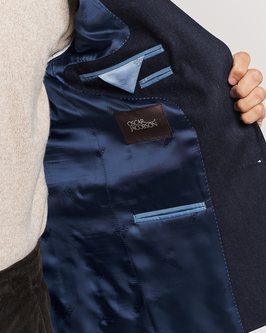 Uomini | Blazers | Oscar Jacobson | Ego Wool Flannel Blazer Navy Melange