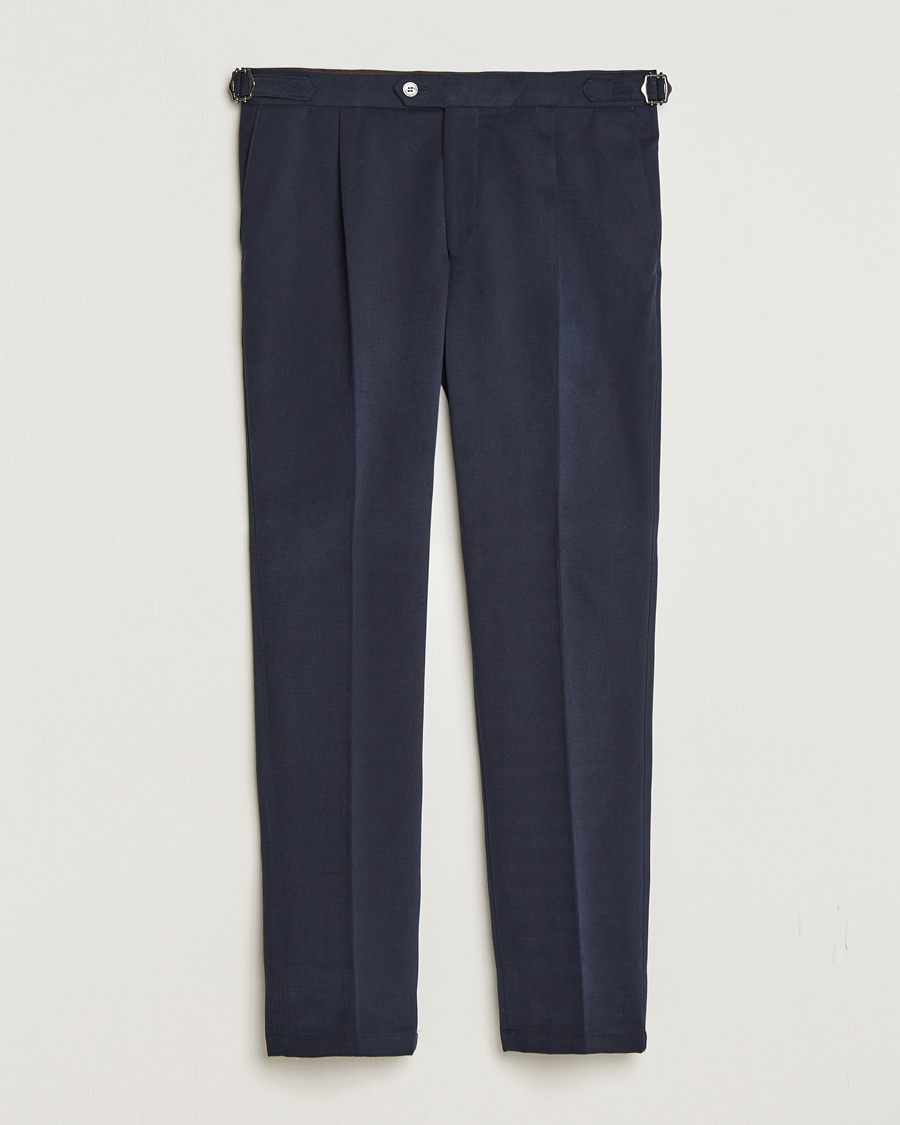 Uomini | Pantaloni | Oscar Jacobson | Delon Brushed Cotton Trousers Navy