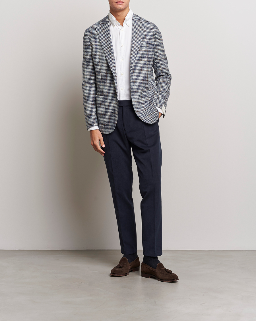 Uomini | Pantaloni | Oscar Jacobson | Delon Brushed Cotton Trousers Navy