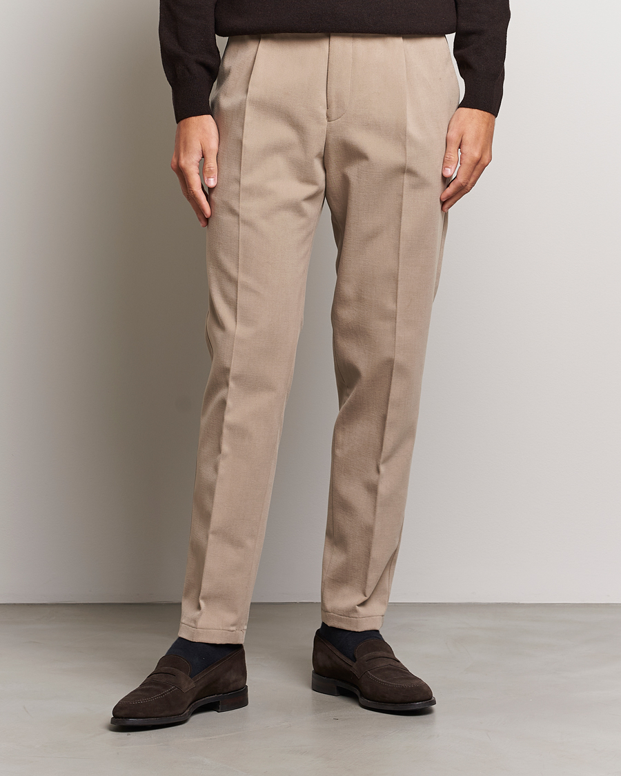 Uomini | Pantaloni | Oscar Jacobson | Delon Brushed Cotton Trousers Beige