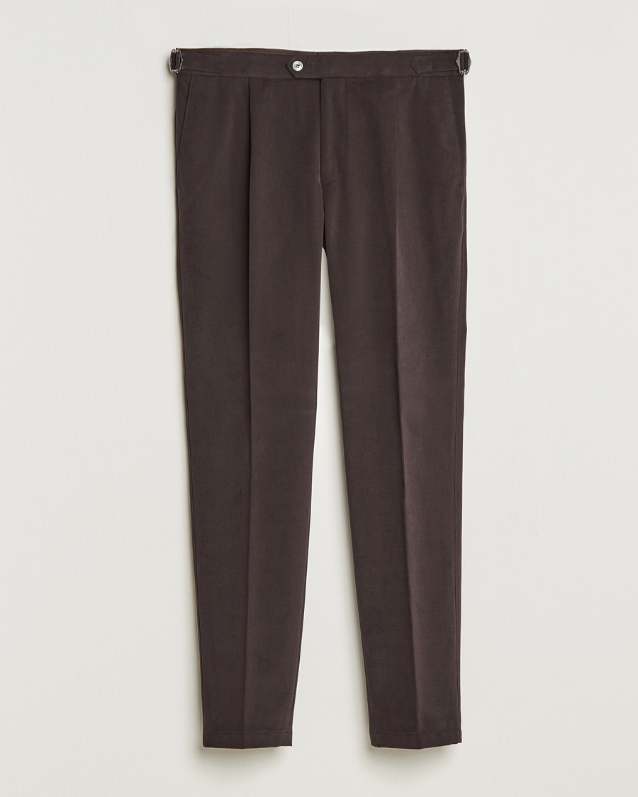 Uomini | Pantaloni | Oscar Jacobson | Delon Brushed Cotton Trousers Brown