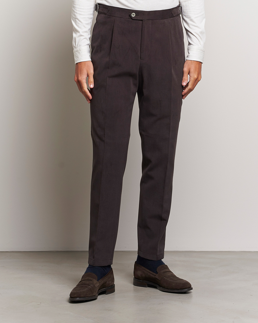Uomini | Pantaloni | Oscar Jacobson | Delon Brushed Cotton Trousers Brown