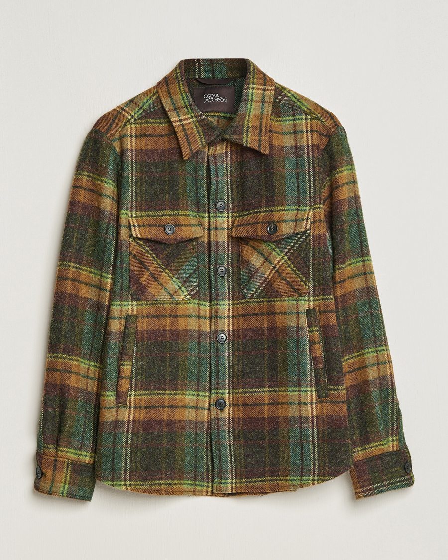 Uomini | Camicie | Oscar Jacobson | Maverick Moon Checked Overshirt Green