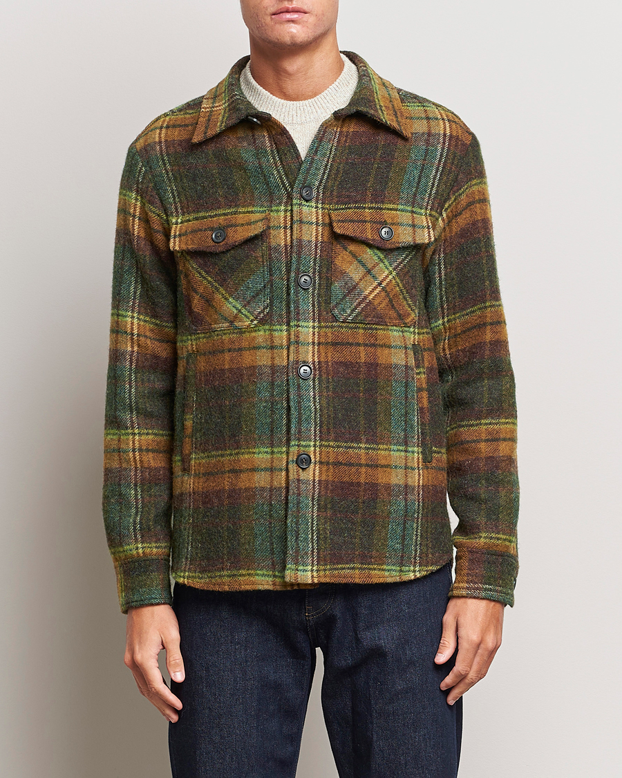 Uomini | Camicie | Oscar Jacobson | Maverick Moon Checked Overshirt Green