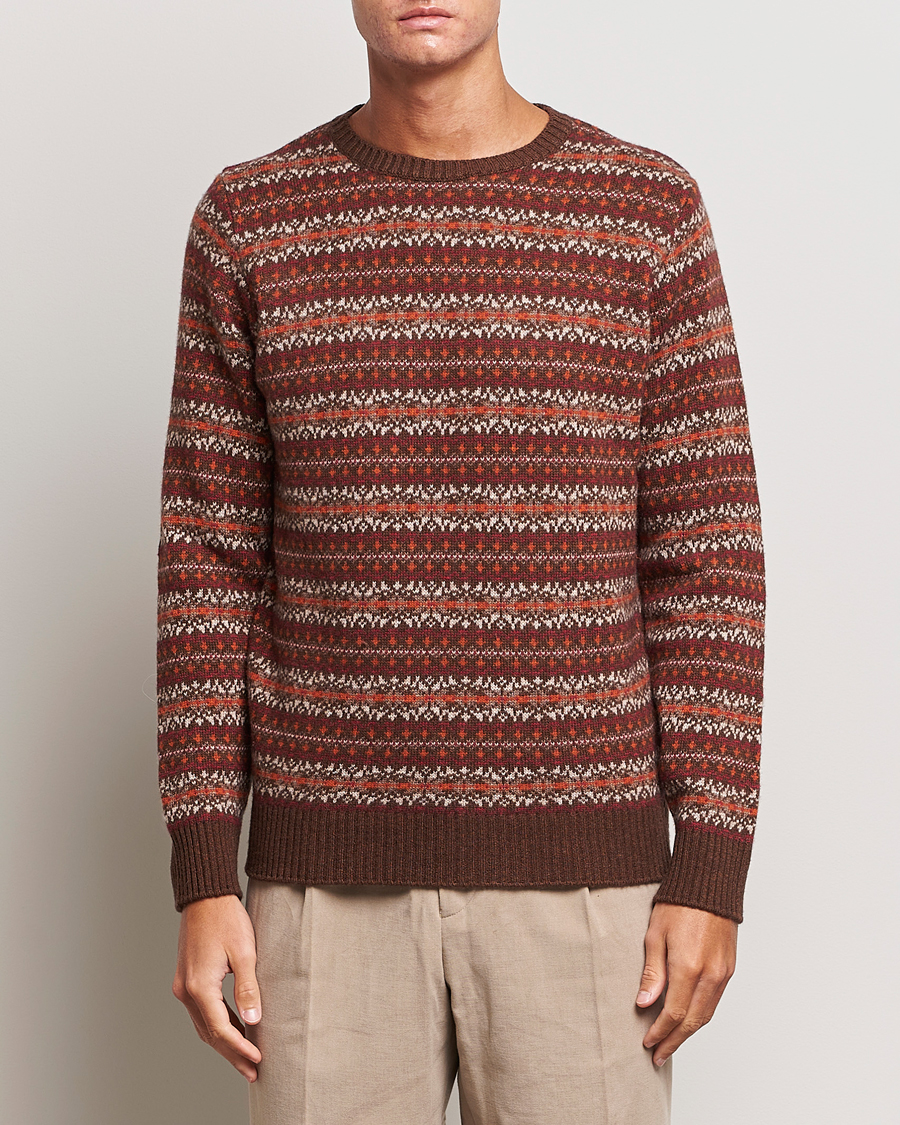 Uomini | Maglieria | Oscar Jacobson | Pete Fairisle Wool/Cashmere Crewneck Red