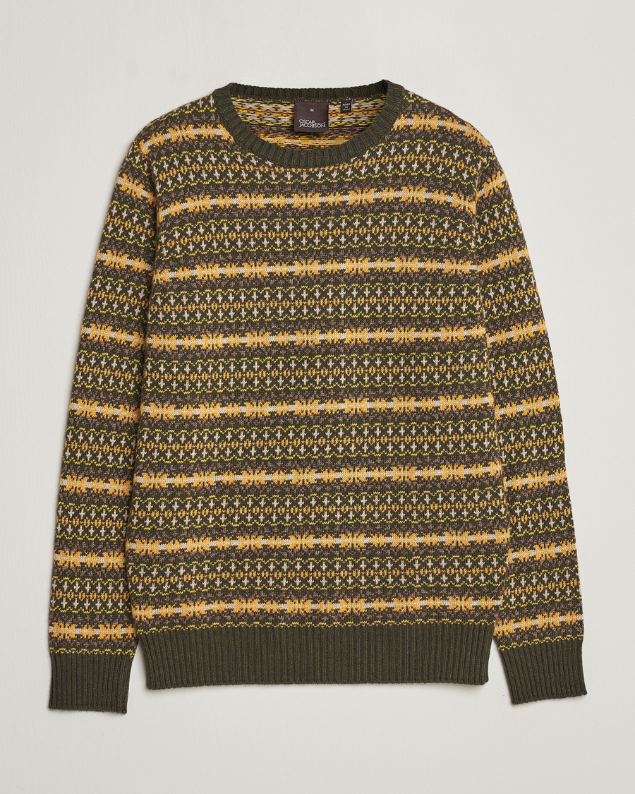 Uomini | Maglieria | Oscar Jacobson | Pete Fairisle Wool/Cashmere Crewneck Green
