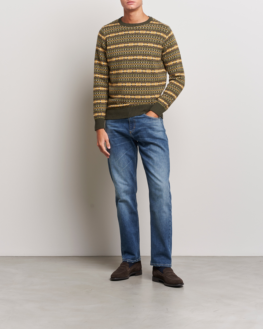 Uomini | Maglieria | Oscar Jacobson | Pete Fairisle Wool/Cashmere Crewneck Green