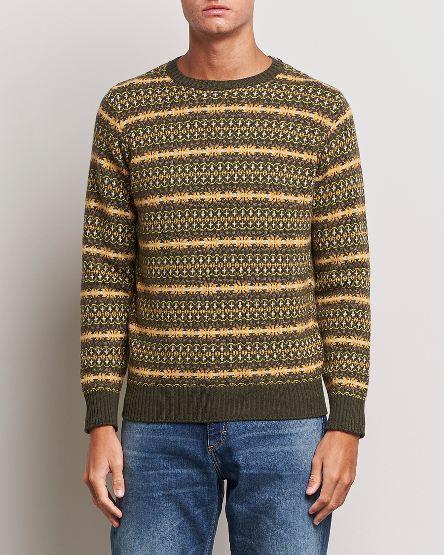 Uomini | Maglieria | Oscar Jacobson | Pete Fairisle Wool/Cashmere Crewneck Green