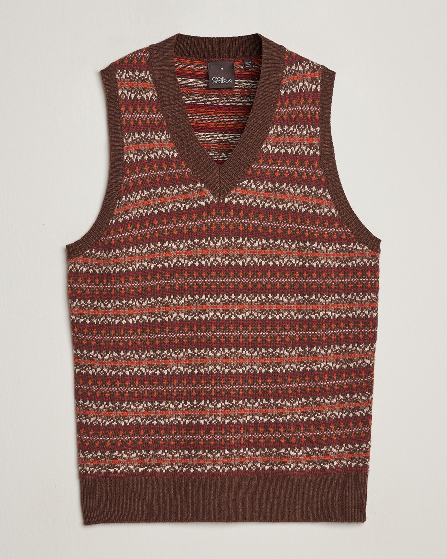 Uomini | Maglieria | Oscar Jacobson | Lucas Fairisle Wool/Cashmere Vest Red