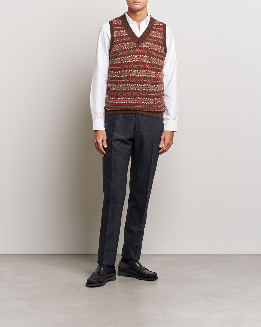 Uomini | Maglieria | Oscar Jacobson | Lucas Fairisle Wool/Cashmere Vest Red