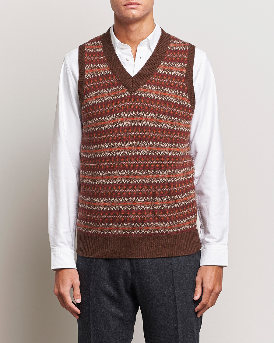 Uomini | Maglieria | Oscar Jacobson | Lucas Fairisle Wool/Cashmere Vest Red
