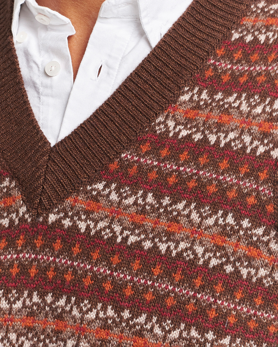 Uomini | Maglieria | Oscar Jacobson | Lucas Fairisle Wool/Cashmere Vest Red