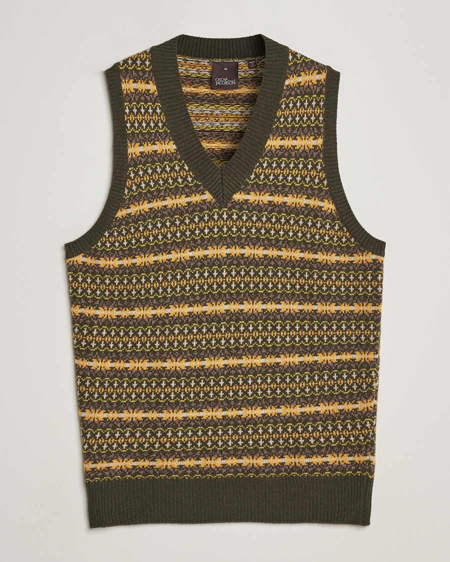 Uomini | Maglieria | Oscar Jacobson | Lucas Fairisle Wool/Cashmere Vest Green