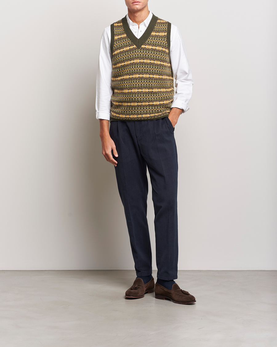 Uomini | Maglieria | Oscar Jacobson | Lucas Fairisle Wool/Cashmere Vest Green