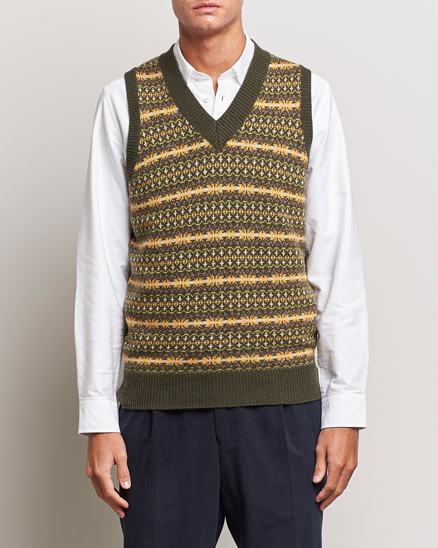 Uomini | Maglieria | Oscar Jacobson | Lucas Fairisle Wool/Cashmere Vest Green