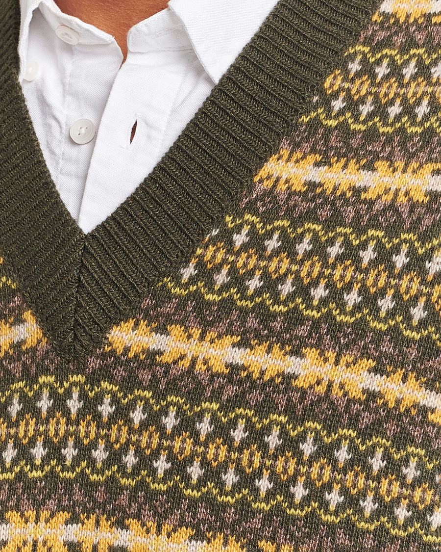 Uomini | Maglieria | Oscar Jacobson | Lucas Fairisle Wool/Cashmere Vest Green