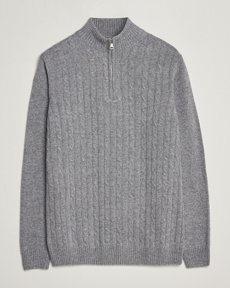 Uomini | Maglieria | Oscar Jacobson | Percy Wool/Cashmere Knitted Half Zip Grey Melange
