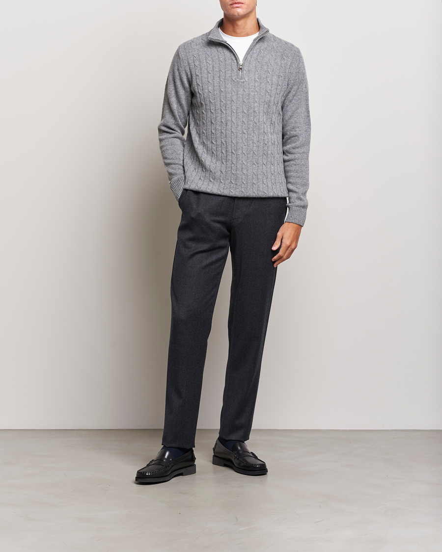Uomini | Maglieria | Oscar Jacobson | Percy Wool/Cashmere Knitted Half Zip Grey Melange
