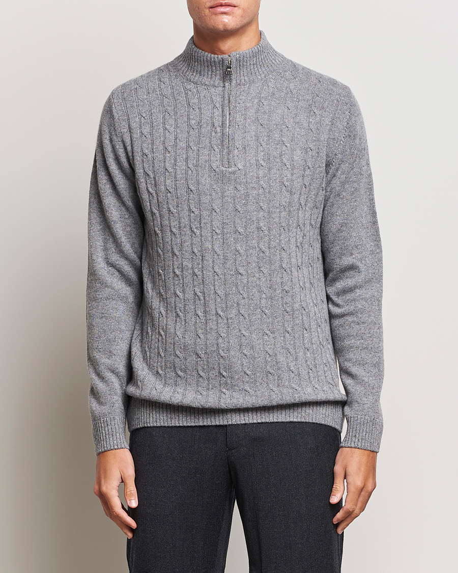 Uomini | Maglieria | Oscar Jacobson | Percy Wool/Cashmere Knitted Half Zip Grey Melange