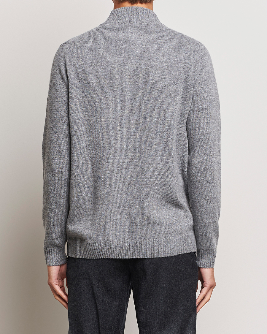 Uomini | Maglieria | Oscar Jacobson | Percy Wool/Cashmere Knitted Half Zip Grey Melange