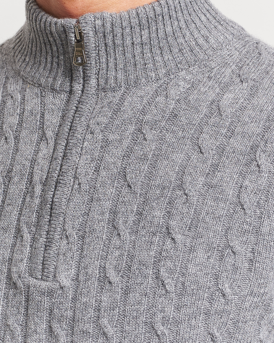 Uomini | Maglieria | Oscar Jacobson | Percy Wool/Cashmere Knitted Half Zip Grey Melange