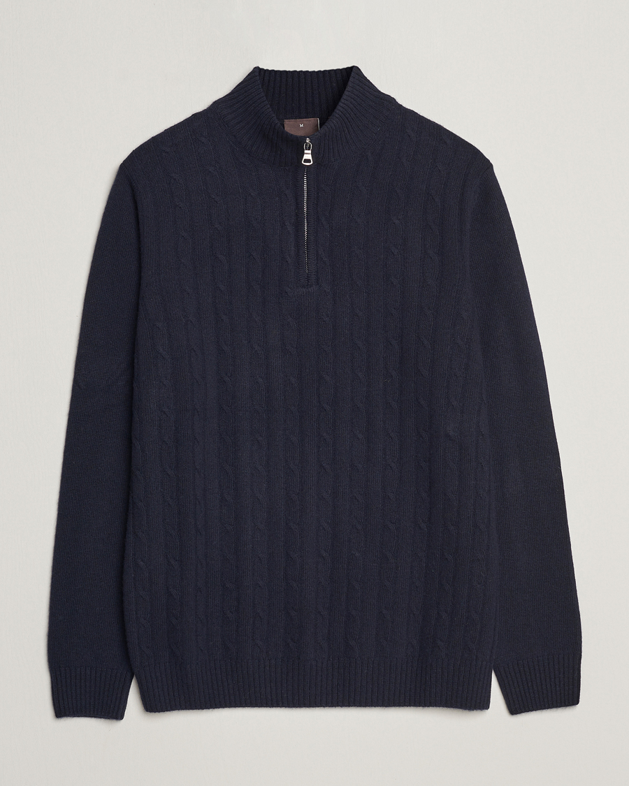 Uomini | Maglieria | Oscar Jacobson | Percy Wool/Cashmere Knitted Half Zip Navy