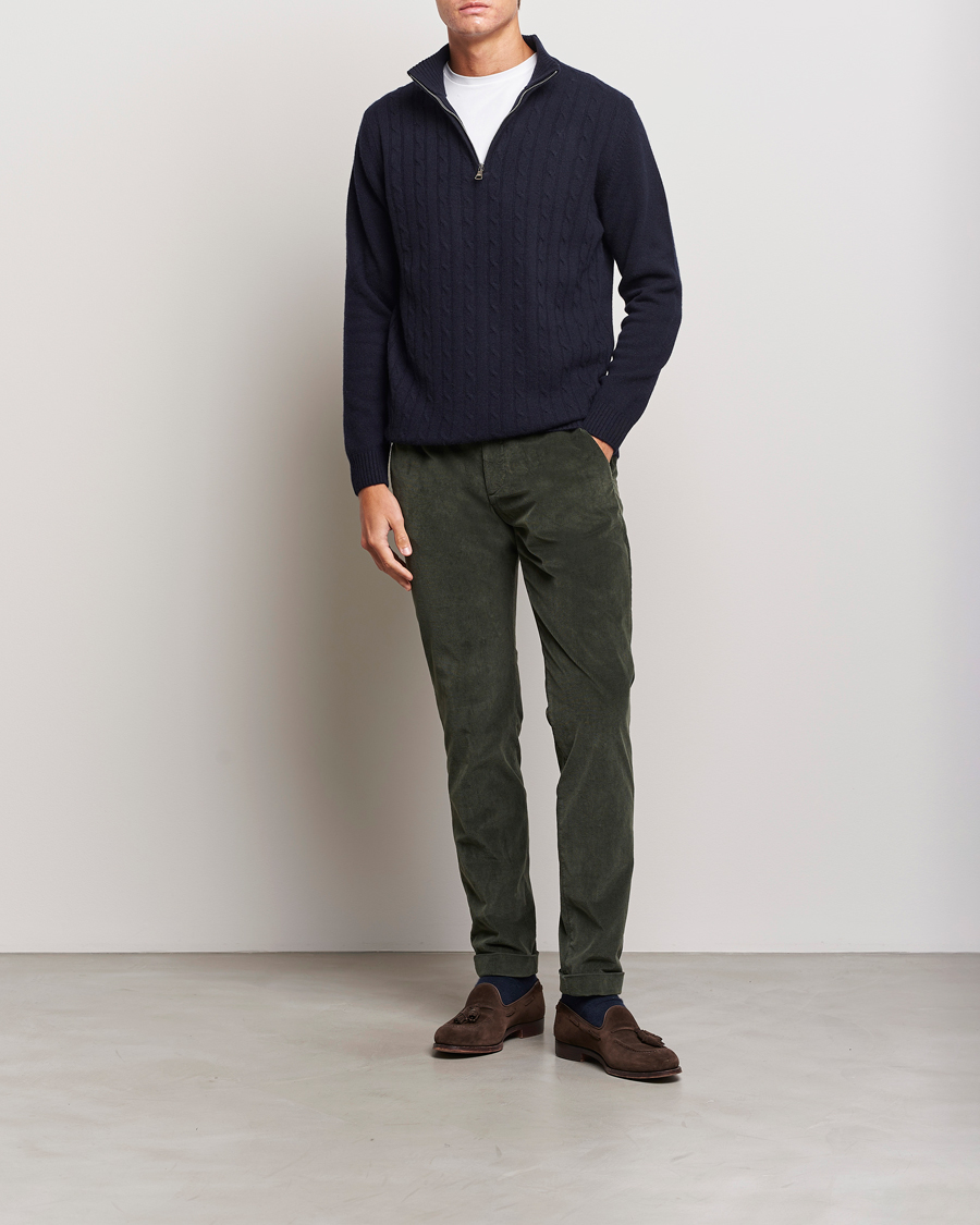 Uomini | Maglieria | Oscar Jacobson | Percy Wool/Cashmere Knitted Half Zip Navy