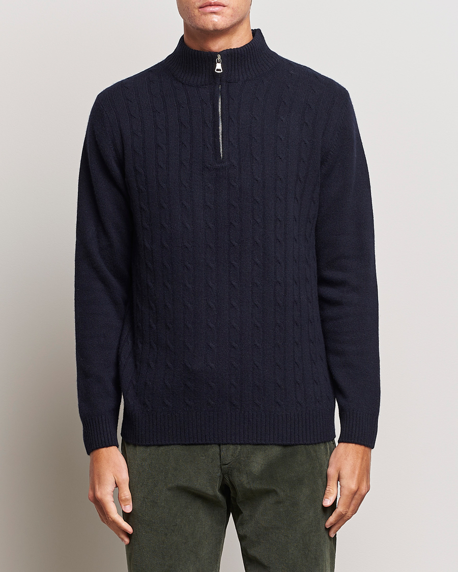 Uomini | Maglieria | Oscar Jacobson | Percy Wool/Cashmere Knitted Half Zip Navy