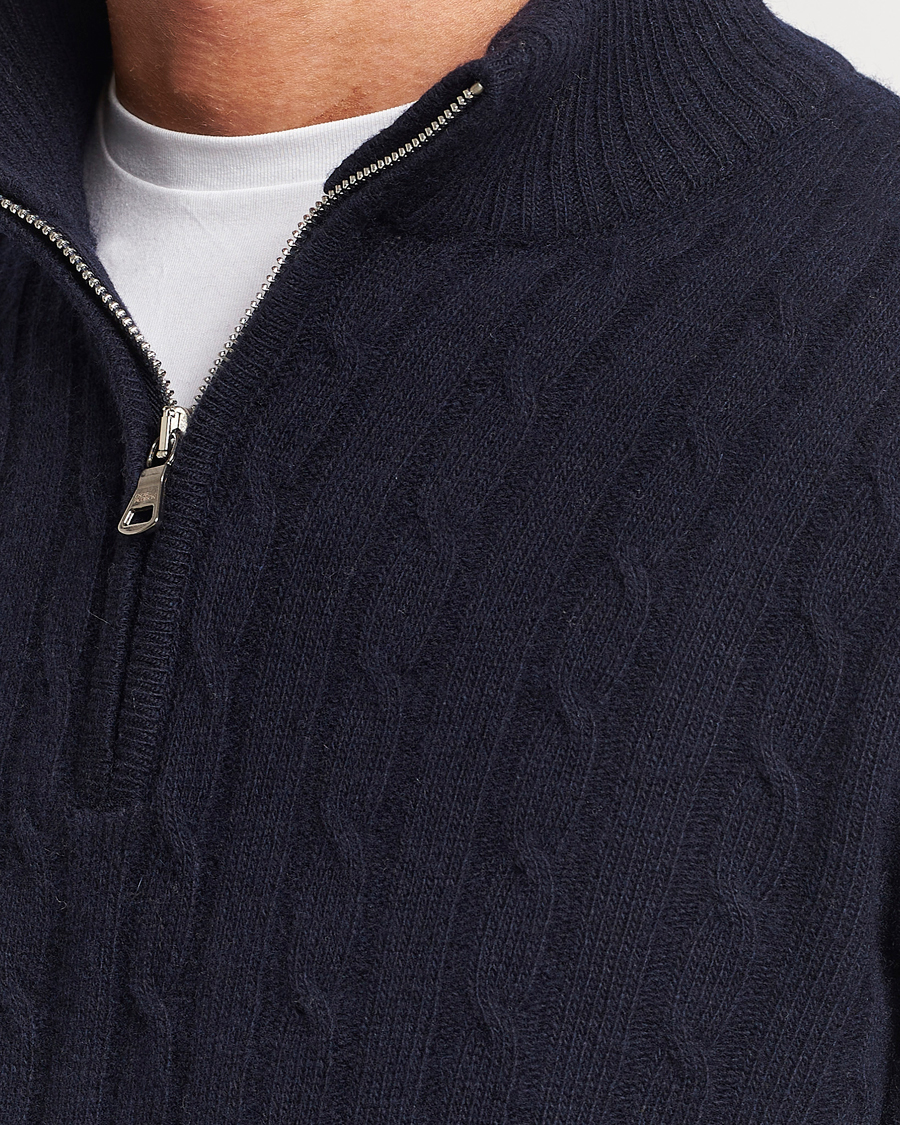 Uomini | Maglieria | Oscar Jacobson | Percy Wool/Cashmere Knitted Half Zip Navy