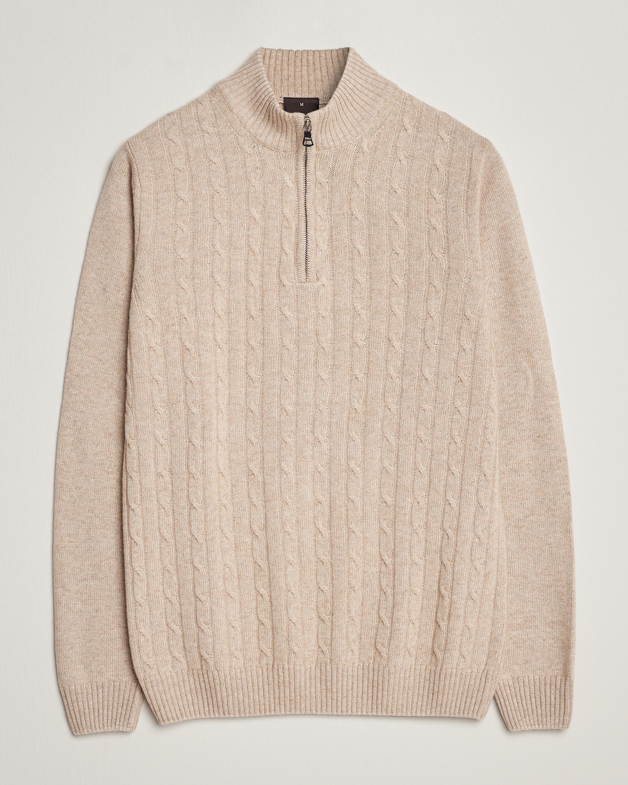 Uomini | Maglieria | Oscar Jacobson | Percy Wool/Cashmere Knitted Half Zip Beige