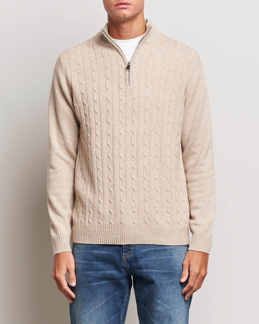 Uomini | Maglieria | Oscar Jacobson | Percy Wool/Cashmere Knitted Half Zip Beige